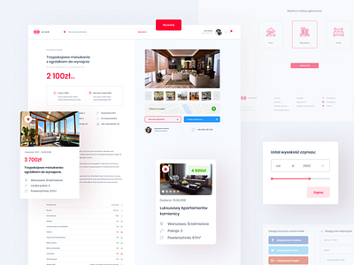 Apartments renting card clean color daily design digital graphic design interface minimal red simple ui ux vector web website white