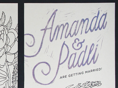 Wedding Invitation floral homemade illustration invitation invite lino stamp linocut wedding