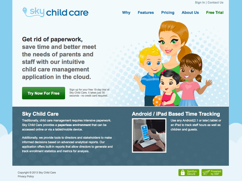 Sky Child Care Website child care day care website website design