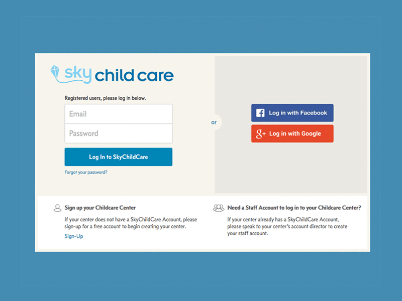 Sky Child Care Login Screen