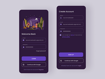 Login / Sign Up page app create account design login register sign up travel