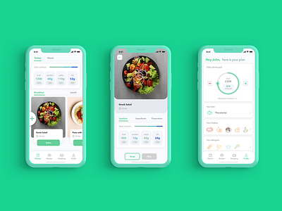 Meal planning app in green UI by Helen Domina on Dribbble