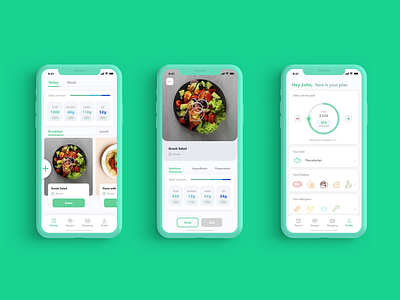 Meal planning app in green UI diet fitness fitnessapp ios ios app meal meal plan mobile mobile app mobileapp ui ux wellness app