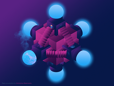 Redbeard Adventures Chapter One: Magic Powerplant illustration invite isometric isometry minimal monument valley