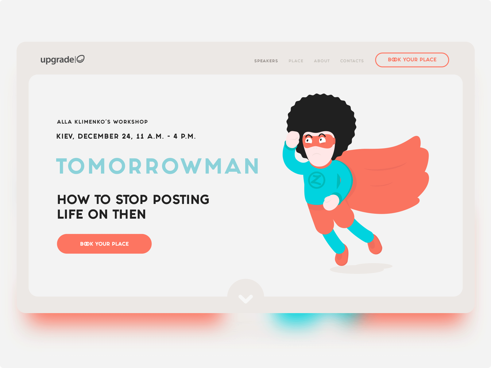 Tomorrowman by Upgrade (Landing Page) creeme fantasy flat green illustration illustrator photoshop superhero tilda ui vector