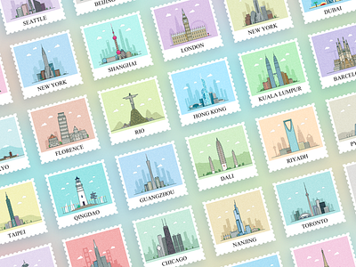 City Stamps branding building design icon illustration illustrator ui