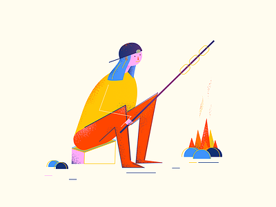 Camp camp campfire character illustration style frame vector