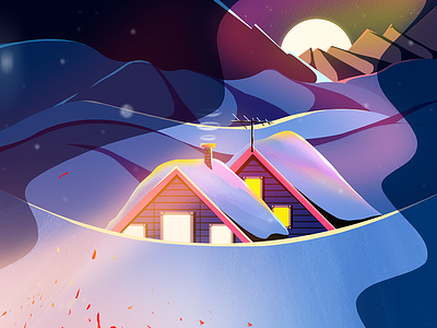 house house illustration moon night snow vector winter