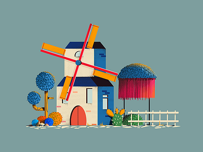 Windmill cactus game design illustration windmill