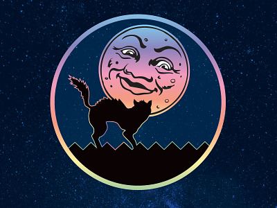 Midnight Studio Holographic Logo branding cat design holographic illustration moon retro sticker stickermule vector