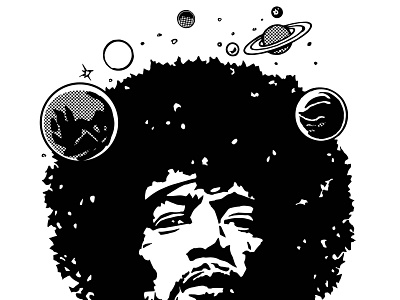 Hendrix to the Universe black and white design hendrix illustration musicians retro simple vector vintage