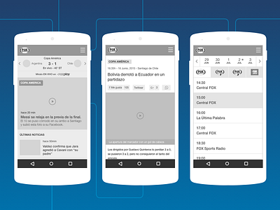 Mobile wireframes - FOX Sports Latam article mobile mockup responsive schedule share tv ui ux video