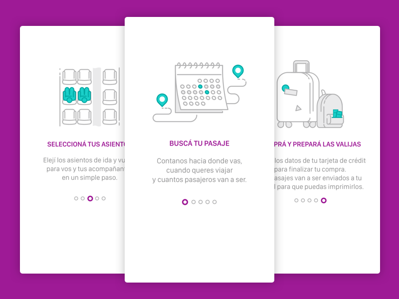 Onboarding suitcase tickets calendar seats bus onboarding travel icons illustrations