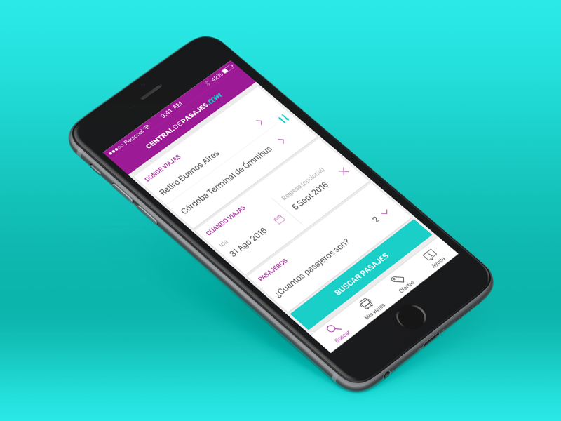 New bus ticket app buenos aires argentina flat tourism travel search magenta blue app ios bus ticket