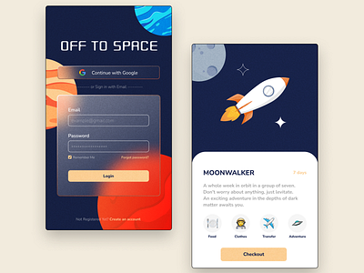 off to space - mobile app design mobile app ui