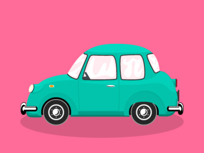 Green retro car isolated on a pink background