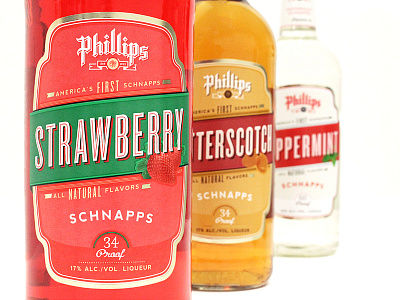 Phillips Schnapps Close Up 1 bottle butterscotch family flavors label liqueur liquor phillips redesign shot spirits strawberry