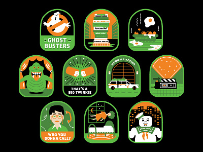 Ghostbusters Badges badges car eggs ghost ghostbusters green illustration movie new york slimer twinkie