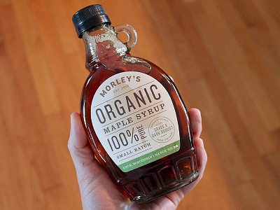 Morley's Organic Maple Syrup bottle graphic design label design logo maple maple syrup organic pure syrup typography wood wood grain