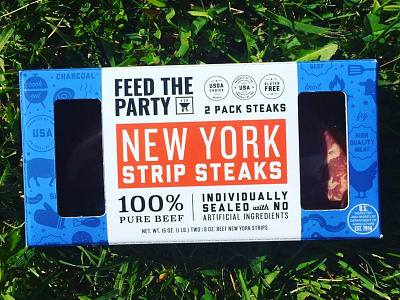 Feed The Party: Strip Steak Packaging beef frozen illustration meat meat lovers package package design pattern steak strip