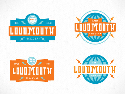 Loudmouth Media Logo bolt globe lmm loud media mn mouth mpls type