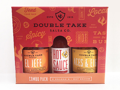 Double Take Salsa Gift Box branding hot sauce local logo logo design minneapolis mpls packaging pattern patternwork salsa