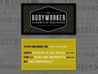 Bodyworker Business Cards black bodyworker business cards gold healthcare hexagon logo massage minneapolis patternwork therapy