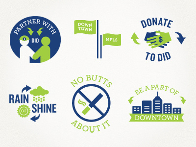 DID Icons arrows blue colorful did donate downtown friendly green icons mpls partner rain shapes shine vector