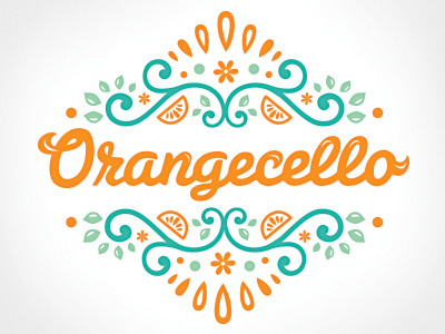 Orangecello flowers illustration label leaves orangecello oranges shapes swirls type vines