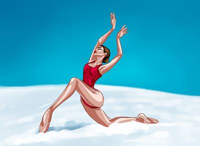 Red on white ballet character character illustration dance dance illustration dancer illustration snow