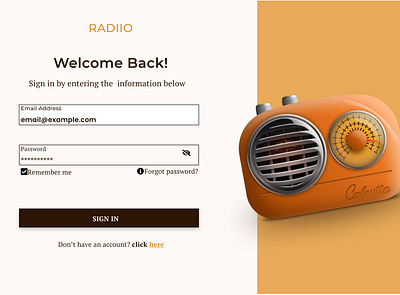 Sign in page for RADIIO design ui vector