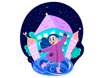 After rain character character design design girl illustration little girl puddle rain raincoat vector vector illustration vector image