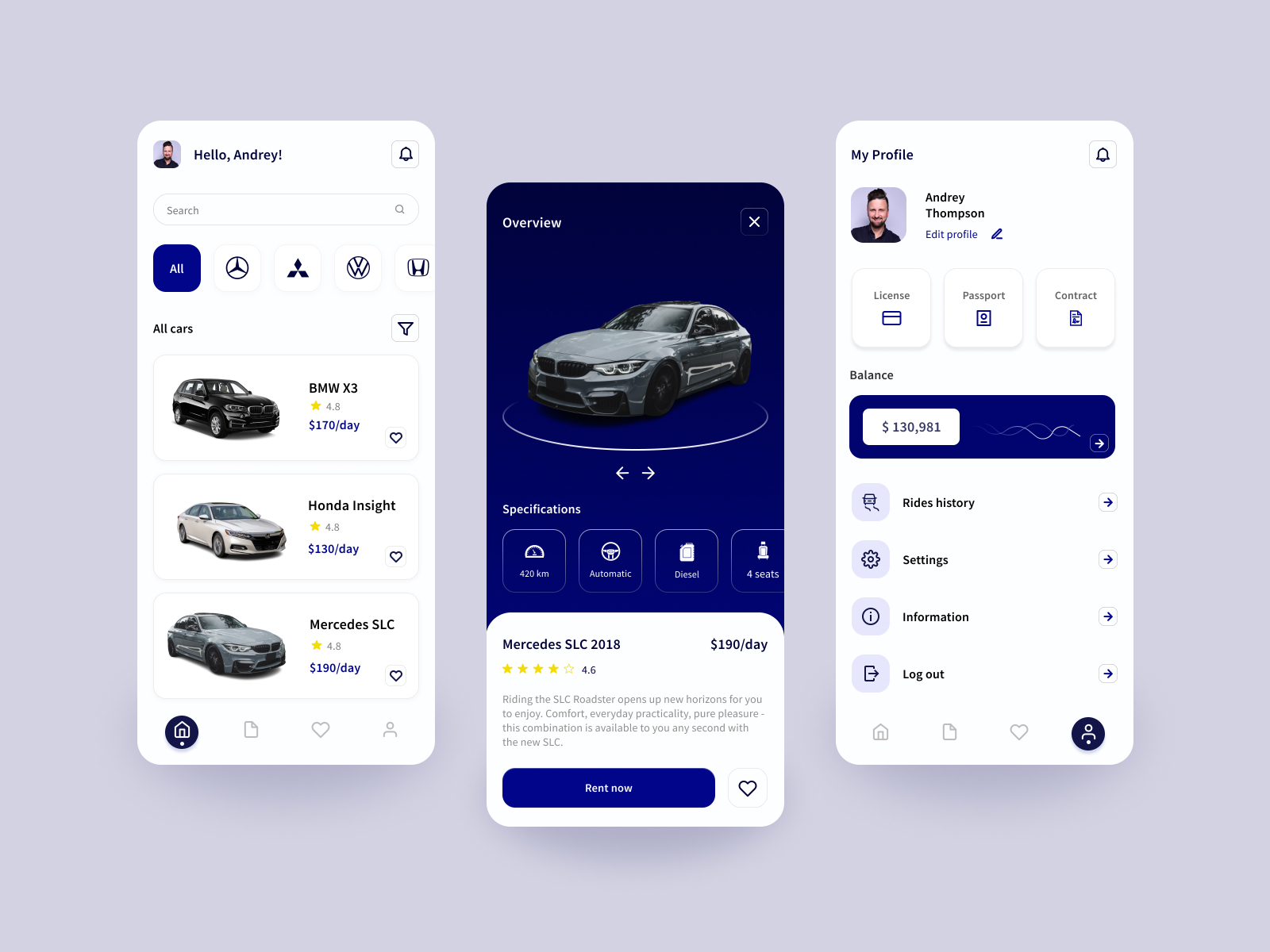 Сar Rental Mobile App by Alex Seagull for Obriy Design Büro on Dribbble