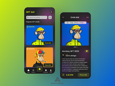 NFT Art Sales App UI Design 😍 android app art bitcoin design design app dribbble post etherum ios monkey nft nftapp nftart nftartist nftcollections ui uiinspiration userinterface ux