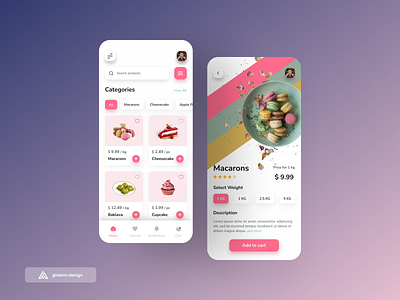 Dessert Store App "Macarons" - Alenn.Design android app bakery cake cooking cupcake design design app dessert desserts dribbble post ecommerce graphic design illustration ios macaron macarons sweet ui