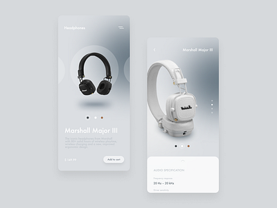 Headphone Store - Mobile clean design figma gray headphone headphones icon minimalism minimalistic mobile typography ui ux uxui web design