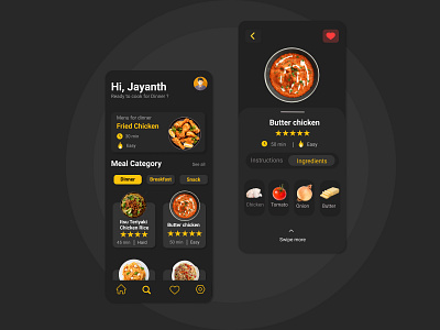 Food Recipe App Dark Mode app branding design graphic design