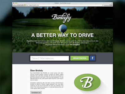 Birdiefy Pre Up Landingpage about app design flat golf gras green landing page registration web
