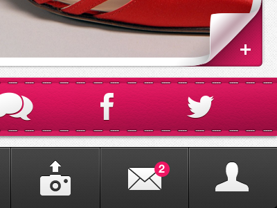 Pink banner dog ear facebook gui iphone leather mail menu page flip pink stich stiches twitter