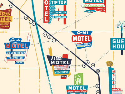 Lincoln Avenue Motels — Detail chicago illustration map mcm midcentury neon neon sign