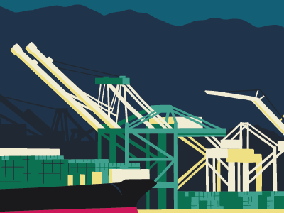 Cranes and Containers containers cranes illustration ships wpa