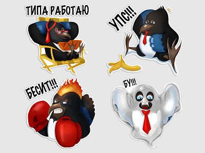Magpie's tales. Sticker Pack. Part 2 animal bird bird illustration character concept character design design digital 2d emojis illustration stickers