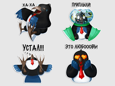 Magpie's tales. Sticker Pack. Part 3 animal bird bird illustration character concept character design design digital 2d emojis illustration sticker set