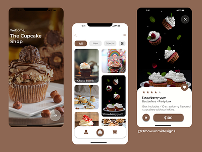 Cake app app branding brown cake cupcake design food icon illustration logo strawberry ui vector