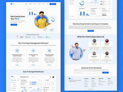 Saas Landing page blue design landing page logo project management saas ui ux website