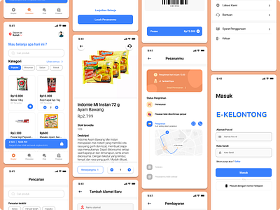 E-Kelontong - Mobile App Design app branding delivery design food gojek grab graphic design groceries grocery shop illustration mobile ui ux