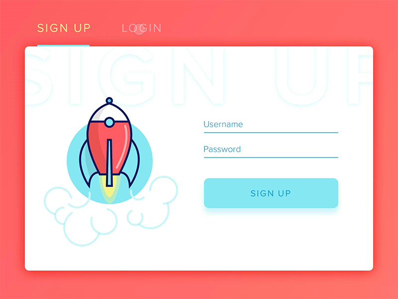 Signup Login astronaut launch login principle rocket signin signup sketch space switch toggle username