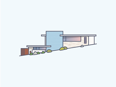 House On A Hill architecture brick building diagonal glass hill home house illustration mid century modern texture