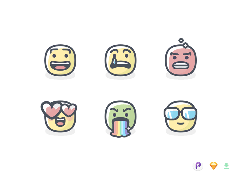 Freemojis angry cool emoji emoticons free freebie happy hearts mad rainbow sad