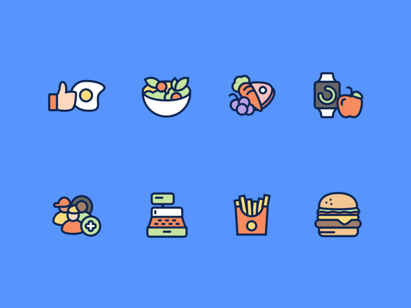 Cafe App Icons add apple apple watch burger cafe carrot cash register egg food fries fruit grapes icons like meal meat membership salad watch